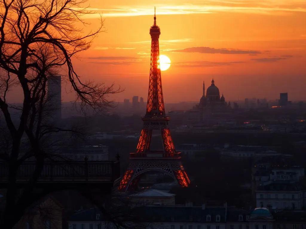 Eiffel Tower in Paris at sunset